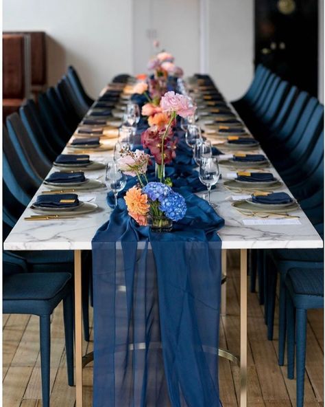 Curtis Stone Events hosted a wonderful group of suppliers & industry colleagues recently & we were lucky enough to style it with our Navy Chiffon table runners, Navy Weave napkins & a HUGE number of candles! // Caterer & host @curtisstoneevents_au // Photography by @nicophotography // Furniture & tableware by @harrythehirer (obsessed with those navy chairs!) // Floral by @herbivoreflorals // Table linen by @tablearteventhire Navy Table Runner, Rosette Tablecloth, Navy Table, Blue Table Runner, Independence Day Decoration, Table Runners Wedding, Blue Table, Baby Showers, Party Table Decorations