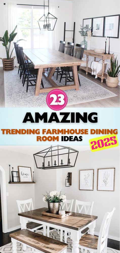 Transform your dining area with trending farmhouse dining room ideas, showcasing natural wood tones, cozy aesthetics, and versatile layouts for all types of homes. Modern Farm Dining Room, Dining And Living Room Combo Ideas, Dining And Living Room Combo, Farmhouse Dining Room Decor Ideas, Farmhouse Dining Room Decor, Types Of Homes, Cozy Aesthetics, Farmhouse Dining Room Ideas, Modern Farmhouse Dining