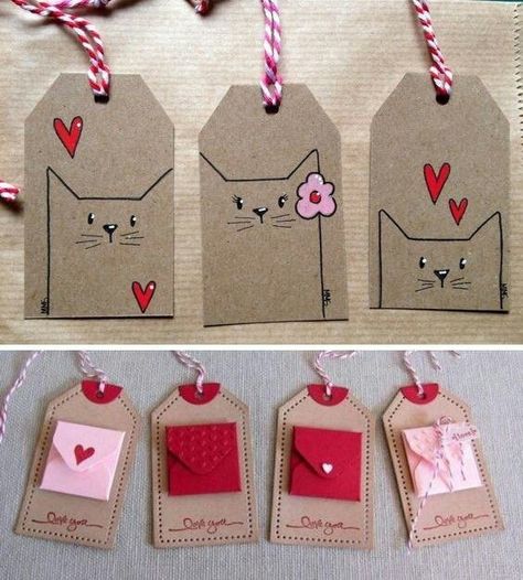 Gifts Wrapping Diy, Gift Tags Diy, Handmade Gift Tags, Diy Tags, Handmade Tags, Paper Crafts Diy Kids, Valentine Crafts, Christmas Gift Tags, Diy Cards