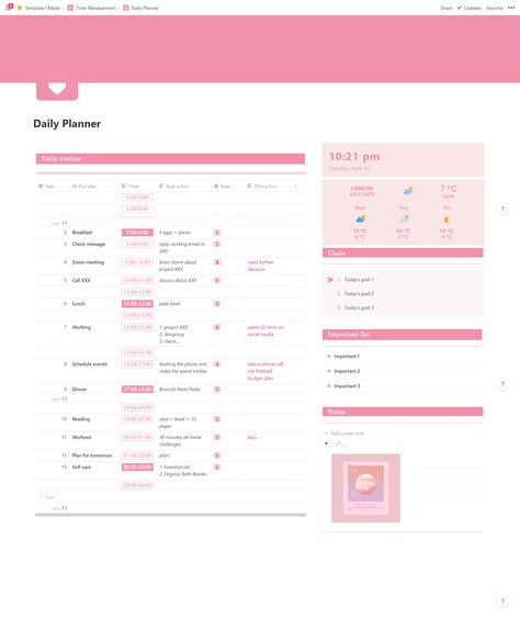 Time Management Notion Schedule Template Free, Aesthetic Notion Template Free, Notion Mood Board, Notion Template Ideas Free, Notion Schedule, Free Notion Templates Aesthetic, Notion Free Template, Notion Template Free, Notion Layout