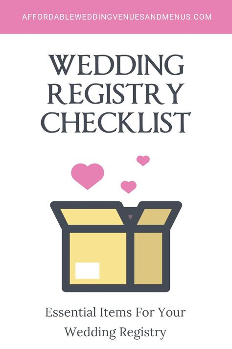 image of an open box with hearts coming out of it. Text reads "wedding registry checklist - essential items for your wedding registry" Affordable Destination Wedding Locations, Bbq Wedding Reception, Wedding Registry Checklist, Affordable Destination Wedding, Wedding Brunch Reception, Amazon Wedding Registry, All Inclusive Wedding Packages, Wedding Backyard Reception, Wedding Planner Book