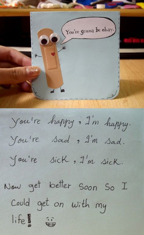 Another bandaid get well card! I want one since I have a kidney infection! Ha! Open When Letters, Get Well Soon Gifts, Get Well Gifts, Get Well Soon, Get Well Cards, Diy Birthday Gifts, Diy Birthday, Cute Cards, Get Well