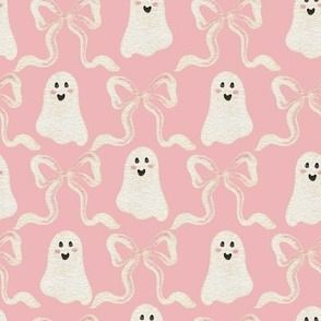 Pink and White Cute Halloween Ghosts and Fabric | Spoonflower Artist Tutorials, Pink Ghost, Halloween 3, Halloween Bows, Metallic Wallpaper, Halloween Fabric, Pink Halloween, Grasscloth Wallpaper, Euro Pillow Shams