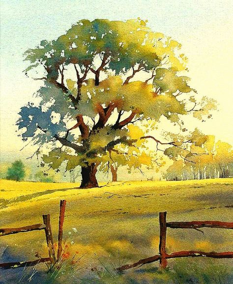 Watercolor Paintings Of Trees, Loose Watercolor Trees, Watercolor Oak Tree, Fall Wallpaper Preppy, Watercolor Trees Landscape, Watercolour Inspiration Landscape, Water Colour Tree, Tree Drawing Watercolor, Trees With Watercolor