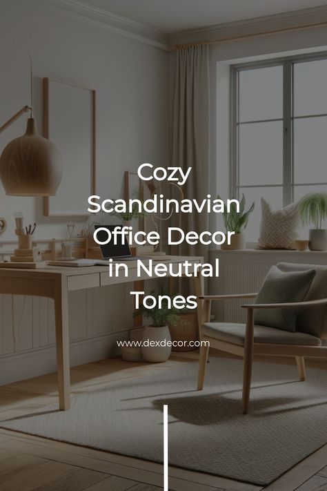 Cozy Scandinavian office with neutral tones and minimalist decor. Earthy Tones Office, Scandinavian Accent Wall, Home Office Scandinavian Style, Scandinavian Office Decor, Serene Photography, Scandi Office, Nordic Artwork, Scandinavian Office, Kitchen Tile Inspiration