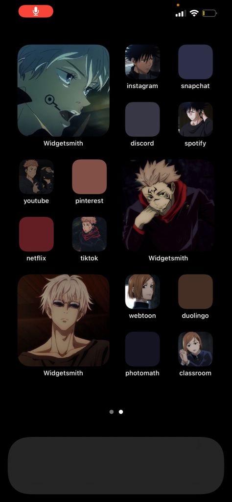 Jjk Ios 16 Wallpaper, Dark Anime Homescreen Layout, Ios Anime Homescreen, Jujutsu Kaisen Theme Phone, Jujutsu Kaisen Homescreen Layout, Jjk Iphone Layout, Jjk Ios Layout, Jjk Homescreen Layout, Jjk Themed Phone