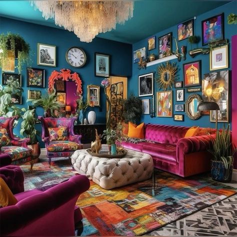 Maximalist style 😍 White Maximalist Living Room, Navy Maximalist Living Room, Accent Wall Maximalist, Maximalist Style Home, Elegant Maximalist Decor, Maximalist On A Budget, Purple Maximalist Living Room, Maximalist Interior Design Living Room, Maximalist Small Living Room