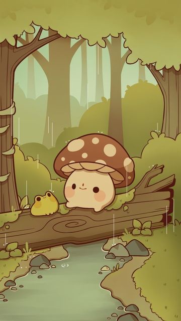 Some Wallpaper, Mushroom Wallpaper, Frog Wallpaper, Frog Art, Cute Doodles Drawings, A Log, Cute Kawaii Drawings, Cute Doodle Art, Cute Cartoon Drawings