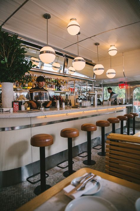 The Chicest Diner in New York - The Londoner Diner Interior, Breakfast Diner, Diner Aesthetic, American Cafe, Tortoiseshell Glasses, Diner Restaurant, Diner Decor, Vintage Diner, Retro Cafe