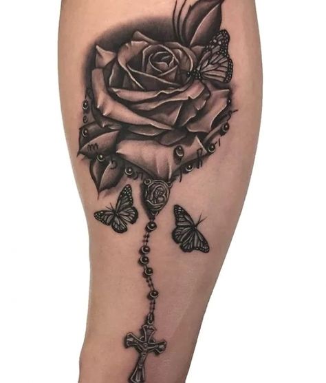 Rosary Hand Tattoo, Tattoo With Butterfly, Rose Rosary, Rose And Butterfly Tattoo, Butterfly Wrist Tattoo, See Tattoo, Rosary Tattoo, Rose Drawing Tattoo, Rose Tattoos For Women