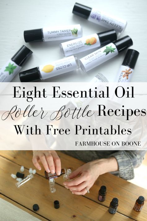 Eight Essential Oil Roller Bottle Recipes With Free Printables Oil Roller Bottle Recipes, Free Printables Christmas, Farmhouse On Boone, Essential Oil Roller Bottle Recipes, Roller Bottle Recipes, Roller Bottle Blends, Helichrysum Essential Oil, Essential Oil Roller Balls, Essential Oil Roller Bottle