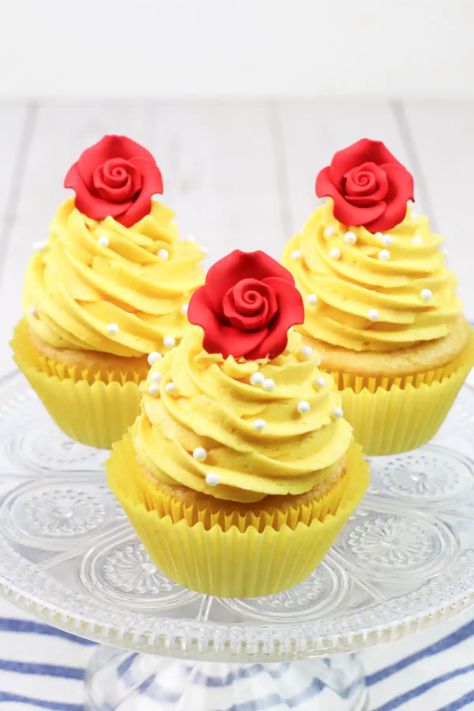 Belle Cupcakes, Beauty And The Beast Cupcakes, Beauty And The Beast Cake, Disney Princess Cupcakes, Lemon Buttercream Frosting, Disney Cupcakes, Birthday 4, Beauty And The Beast Party, March 5th