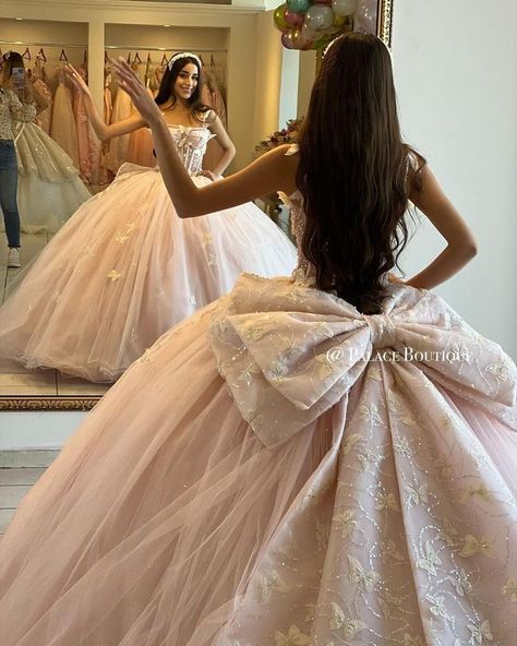 Butterfly 15 Dresses, Sweet 15 Surprise Dance Outfits, 15 Niera Dresses, Princess Dress Sweet 16, Quince Dresses For Brown Skin, Princess Pink Quinceanera Dresses, Quince Dress With Gloves, Quinceñera Dresses Light Pink, Quince Dresses Corset Top