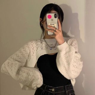 Kawaii Sweater, Outwear Fashion, Short Blouses, Cropped Pullover, Chic Sweaters, Long Sleeve Knit Sweaters, Mode Inspo, Knitting Women Sweater, Korea Fashion