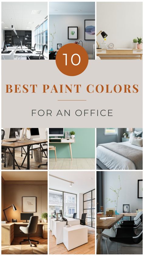 Create an Inspiring Office with These 10 Best Paint Colors Productive Paint Colors, Office Chair Rail Paint Colors, Good Office Colors, Home Office Color Pallet, Office Color Scheme Business Gray, Light Colored Office, Office Guest Room Paint Colors, Business Office Paint Colors, Professional Office Color Scheme