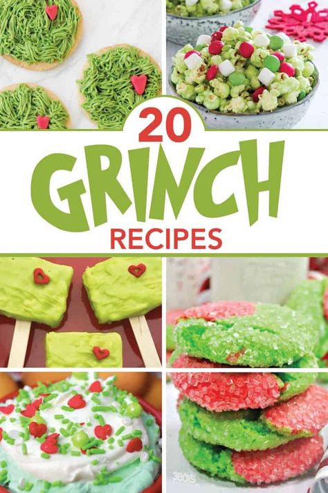 These 25+ Adorably Green Grinch Recipes are devilishly fun and mostly sweet, although there are some surprises. So, get ready to get your Grinch treat on, because they're coming at you! #grinchrecipes #thegrinch #christmasrecipes #3boysandadog Grinch Recipe Ideas, Grinch Food Ideas, Grinch Dessert Ideas, Grinch Recipes, Grinch Christmas Treats, Grinch Food, Grinch Snack, Grinch Cookies, Favorite Christmas Recipes