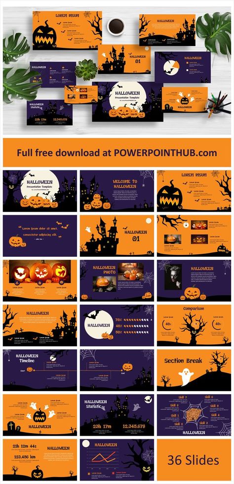 Halloween Presentation, Halloween Timeline, Powerpoint Presentation Ideas, Backdrops Ideas, Pubmat Ideas, Best Presentation Templates, Creative Powerpoint Presentations, Halloween Layout, Presentation Slides Design