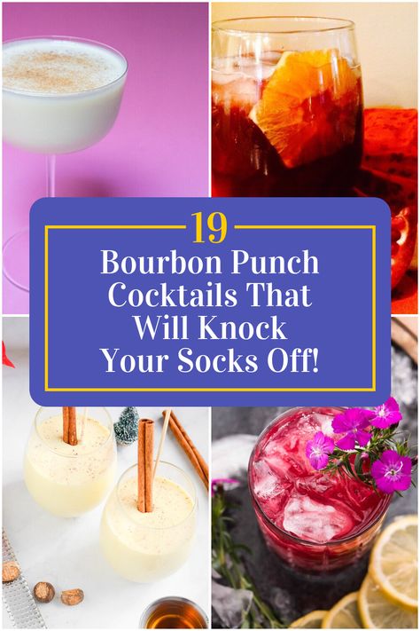 Collage of 4 bourbon punch cocktails. Punch Cocktail Recipes, Burbon Drinks, Bourbon Milk Punch, Cranberry Juice Detox, Bourbon Punch, Cranberry Punch, Best Bourbon, Bourbon Smash, Punch Cocktails