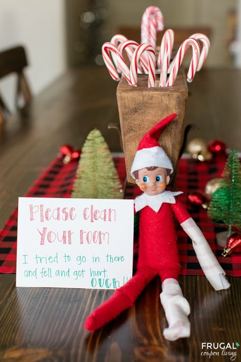 Elf On The Shelf In Kids Bedroom, Elf On The Shelf Coloring Ideas, Elf On The Shelf Ideas Clean Your Room, Elf On The Shelf At Grandmas House, Elf On Shelf Marshmallow Ideas, Elf On The Shelf Dirty Room, Elf In The Shelf Ideas First Day, Elf On The Shelf Broken Leg, Elf Clean Your Room