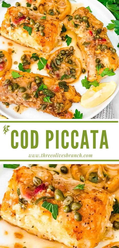 Italian Chicken Piccata, Cod Piccata Recipe, Cod Piccata, Italian Fish Recipes, Cod Recipes Healthy, Cod Fillet Recipes, Filet Recipes, Capers Recipe, Cod Fish Recipes