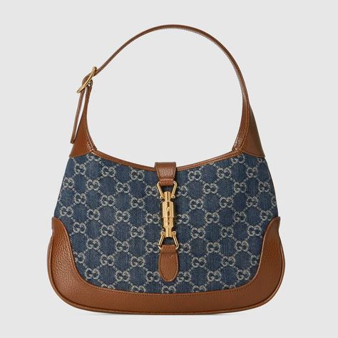 Shop the Jackie 1961 small hobo bag in blue at GUCCI.COM. Enjoy Free Shipping and Complimentary Gift Wrapping. Jackie 1961 Small Shoulder Bag, Gucci Denim, Slouchy Hobo Bag, Mode Ulzzang, Bags Gucci, Denim Shoulder Bags, Pretty Bags, Gucci Handbags, Small Shoulder Bag