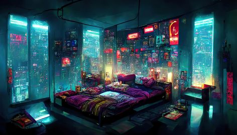 Bedroom Concept Art, Cyberpunk Bedroom, Bedroom Aesthetic Dark, Dark Bedroom Aesthetic, Futuristic Bedroom, Bedroom Concept, Bedroom Aesthetic Cozy, Picture Wall Bedroom, Luxury Room Bedroom