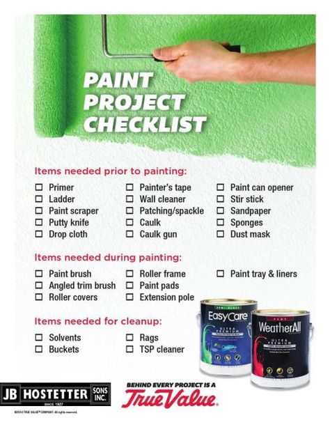 Paint Project Checklist: For Before, During, and After Painting Painting Checklist, Diy Home Painting, Project Checklist, Paint Business, Painting Supplies List, Value Painting, Office Wall Design, Paint Trends, Paint Tips