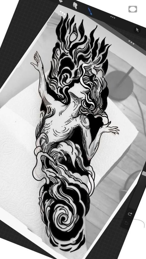 Suminagashi Tattoo Design, Black Work Sleeve Tattoo, Blackwork Tattoo Design, Forearm Band Tattoos, Blackout Tattoo, Creepy Tattoos, Gothic Tattoo, Leg Sleeve Tattoo, Leg Sleeve