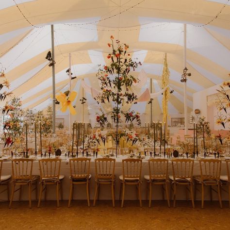 For her surrealist wedding, bride Gaby Novogratz (@supernovo) trusted floralist @emilythompsonflowers with her vision for her receiption. "She transformed delicate wildflowers into bold, larger-than-life structures, perfectly capturing the surreal, Alice Through the Looking Glass–inspired atmosphere of our fairy-tale circus tent," the brides shares. Each guest received a tiny vial of seeds as their seating card, with a simple instruction: “Plant me.” Tap the link in bio for a closer look. Pho... Surrealist Wedding, Circus Tent, Gourmet Desserts, Seating Cards, Through The Looking Glass, Cannoli, Wedding Mood, Orange County, Fairy Tale