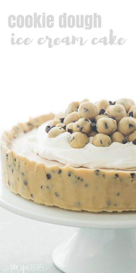 This Cookie Dough Ice Cream Cake is an easy, no bake dessert for a summer cookout or birthday party! Made on a cookie dough crust, filled with no churn ice cream and topped with chunks of cookie dough. Includes step by step recipe video Cookie Dough Ice Cream Cake, Crab Appetizer, Velvet Cakes, No Bake Cookie, Weight Watcher Desserts, Dessert Recipes Cookies, No Bake Cookie Dough, Desert Ideas, Ice Cream Cake Recipe