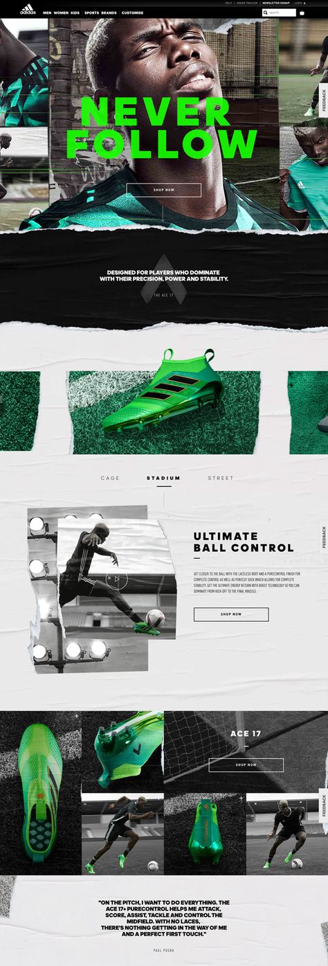 adidas ACE website page Sports Apparel Website Design, Soccer Website Design, Sports Newsletter Design, Sports Website Design Inspiration, Sports Email Design, Sports Web Design, Sports Website Design, Web Sport, Newsletter Layout