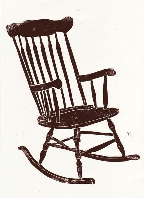 Jessica Maloan Rocking Chair Illustration, Bean Stalk, Chair Illustration, Linocut Ideas, Chairs Logo, Lino Block, Lino Cuts, Lino Printing, Linoleum Print