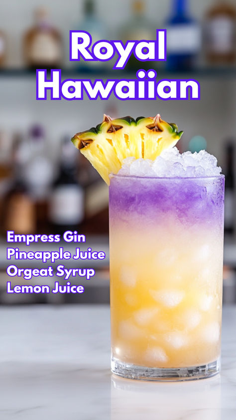 Royal Hawaiian Cocktail Vodka Tropical Drinks, Blue Hawaiian Mocktail Recipe, Tropical Gin Cocktails, Gin Pineapple, Alcholic Drink Tropical, Blue Hawaii Mocktail Drink, Long Island Iced Tea Recipe, Empress Gin, Layered Cocktails