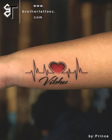 Tattoo Of Heartbeat, Heartbeat Name Tattoo Ideas, Heartbeat With Name Tattoo, Hubby Name Tattoo Ideas, Last Heartbeat Tattoo Dads, Name With Heartbeat Tattoo, Heartbeat Tattoos For Women, Unique Name Tattoos Design For Women, Husband Name Tattoos For Women Hand