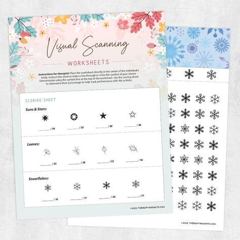 Visual Scanning Worksheets - Visual scanning worksheets for speech and occupational therapists working with adults. Evidenced-based therapy materials, clincial resources, HEPs, and eval tools for adult and pediatric speech and occupational therapists. Visual Tracking Occupational Therapy, Cognition Activities For Adults Occupational Therapy, Visual Scanning Occupational Therapy, Outpatient Occupational Therapy Pediatrics, Near Point Copying Occupational Therapy, Occupational Therapy Activities, Occupational Therapist, Occupational Therapy, Therapy Activities