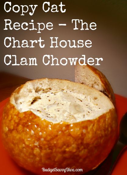 Copy Cat Recipe - The Chart House Clam Chowder Recipe Ina Garten Clam Chowder Recipe, Mo's Clam Chowder Recipe, Calm Chowder, Soup Chowder, Clam Chowder Recipe, Copy Cat Recipe, Chart House, Delicious Soups, Chowder Recipe