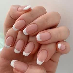 Short Press on Nails Coffin White French Tip Fake Nails Full Cover Nude Acrylic Nails Press ons Reusable Glue on Nails for Women Daily Wear 24 Pcs Nail Art French, White French Nails, Short Press On Nails, Nagel Tips, Easy Nails, Short Square Nails, French Nail Art, Fake Nails With Glue, Nail Forms