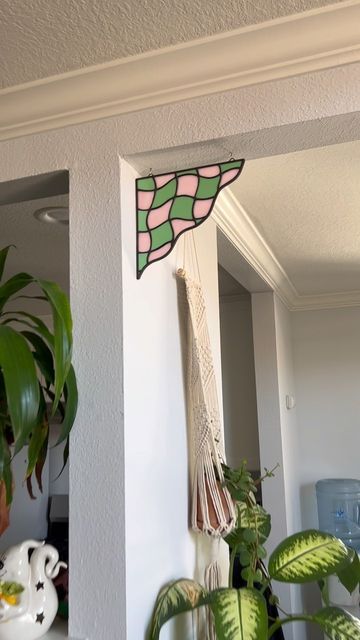 Stained Glass Doorway, Corner Stained Glass Window, Stain Glass Corner Piece, Stained Glass Archway, Stain Glass Decor, Stained Glass In Home, Funky Stained Glass Art, Stained Glass Hanging In Window, Things To Do To Your Room