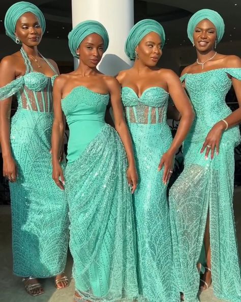 Stylaa! 🍃🍃💫 The GLOWW though 💫🍃🍃 Asoebi babes slay the best 🥵 @stylaa.app 👉🏾 #️⃣ #stylaa⁠ .⁠ . .⁠ . . . . . . . . . . . . . . . . . . 💃🏽 @tiwalowla .⁠ . . Disclaimer : No copyright infringement intended. All rights and credits are reserved to the rightful owner(s). . .⁠ ⁠.⁠ #stylaa #ankaraaddicts #couture #fashiondesigners #ankarafashion #lagosbabes #sewing #bridesmaiddresses #naijafashion #weddingdance #naijafashionista #africanfashion #bridesmaiddance #asoebistyles Mint Green Asoebi, Teal Asoebi, Lace Nigerian Dress Styles, Green Asoebi, Nigerian Bridesmaid Dresses, Nigerian Dress Styles, African Bridesmaids, African Bridesmaid Dresses, Corset Dresses