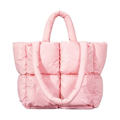 Large Puffer Tote Bag, Trendy Quilted Cotton Padded Handbags for women, Soft Shoulder Bag Nylon Down Pillow Shopper Bag Puffy Bags, Puffer Tote Bag, Tote Bags For School, Chic Quilts, Work Tote Bag, Quilted Tote Bags, Pink Tote Bags, Nylon Tote Bags, Quilted Totes