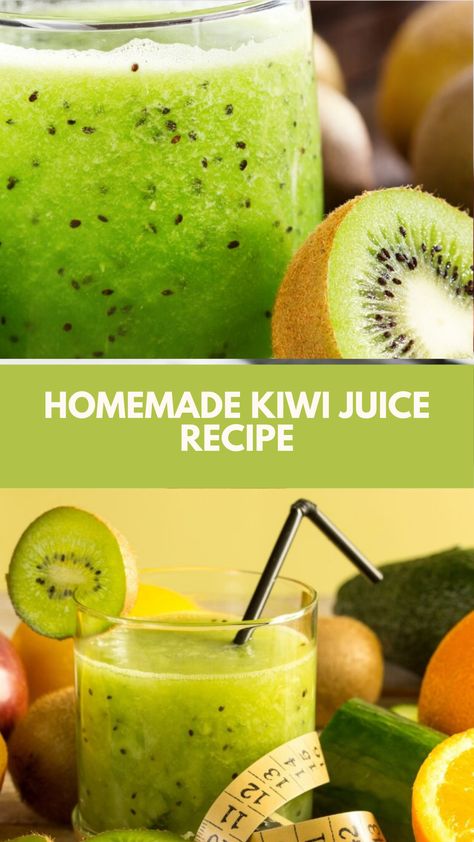 Homemade Kiwi Juice recipe made of ripe kiwis, sugar, and water serves 4 and takes about 15 minutes to prepare and blend. This refreshing juice is packed with vitamins and has a delightful tropical flavor, perfect for hot days. Kiwi Juicing Recipes, Kiwi Juice Recipe, Kiwi Fruit Recipes, Ginger Candy Recipe, Kiwi Recipes, Ginger Candy, Refreshing Juice, Kiwi Juice, Slushie Recipe