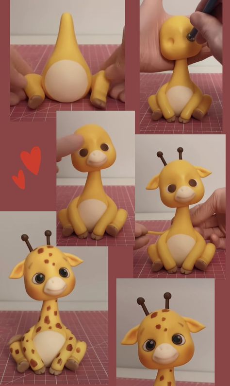 Clay Giraffe Sculpture, Safari Pasta, Clay Giraffe, Fondant Animals Tutorial, Fondant Giraffe, Fondant Figures Tutorial, Fondant Cake Designs, Safari Cakes, Amazing Food Decoration