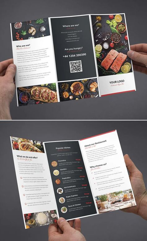 Catering Menu Design, Restaurant Brochures, Brochure Food, Menu Design Inspiration, Menu Card Design, Brochure Design Creative, Brochure Design Layout, Food Menu Template, Trifold Brochure Design