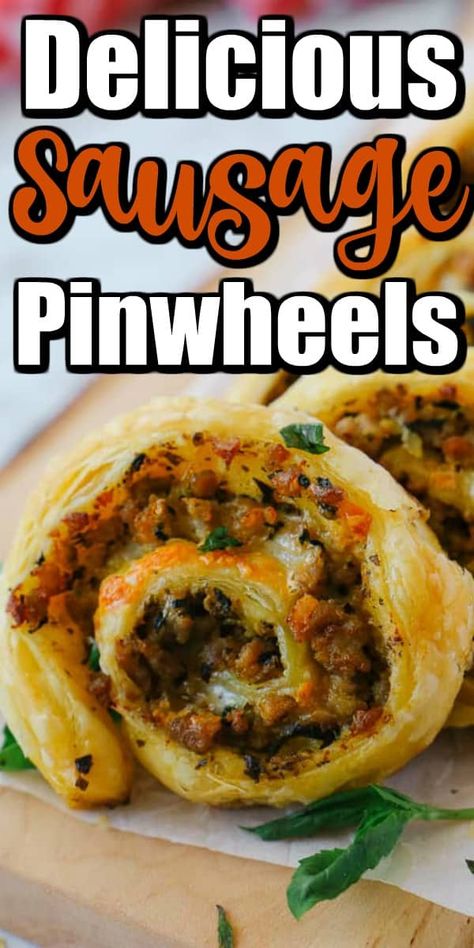 Sausage Appetizer Recipes, Pinwheels Appetizers, Sausage Pinwheels, Puff Pastry Pinwheels, Sausage Appetizers, Sausage Meat, Puff Pastry Appetizers, Pinwheel Appetizers, Gourmet Appetizers