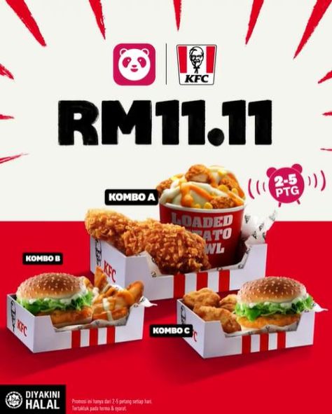 KFC FoodPanda November RM11.11 Deals Promotion from 1 November 2021 until 30 November 2021 Kfc Advertisement Poster, 11.11 Promotion Design, Kfc Poster, Food Promotion Design, Kfc Design, Idea Advertising, Kfc Aesthetic, Meat Design, Restaurant Ads