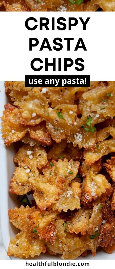 These quick and easy extra-crispy, parmesan-coated air fryer pasta chips make for the perfect appetizer, side dish, and snack. Use regular, protein, gluten-free, whole wheat, or chickpea pasta. No oven is required! Air Fryer Pasta Chips, Dairy Free Tomato Soup, Air Fryer Pasta, Blondie Recipes, Easy Fast Dinner Recipes, Munchies Snacks, Pasta Chips, Protein Pasta, Homemade Chips