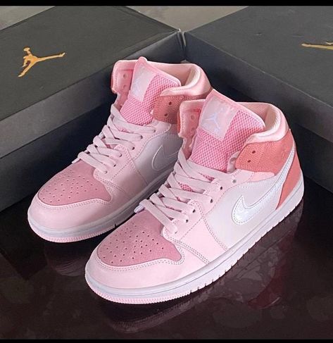 Jordans Front, Digital Pink Jordans, Pink Jordans Outfit, Jordan 1 Digital Pink, Jordan 1 Mid Digital Pink, Air Jordan 1 Mid Digital Pink, Jordan 1 Pink, Jordan Shoes For Men, Nike Shoes Women Fashion