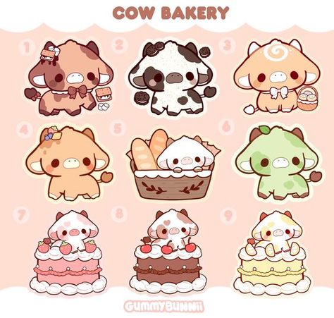 Bakery Cows Vinyl Sticker- Stickers - Cute - Decal cut - cookies n cream - cake - bread #StickerObsessed Cookies N Cream, Cow Drawing, Notebook Doodles, Cute Easy Doodles, Cute Kawaii Animals, Stickers Kawaii, Hello Kitty Drawing, Cute Animal Drawings Kawaii, Cute Doodles Drawings