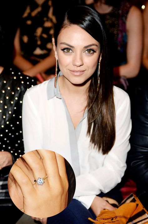 9 Celebs With the Most Timeless Engagement Rings via @WhoWhatWear  Hmmmmm Mila Kunis Engagement Ring, Timeless Engagement Rings, Celebrity Rings, Ruby Wedding Rings, Pretty Engagement Rings, Fine Engagement Rings, Timeless Engagement Ring, Vintage Engagement Rings Sapphire, Celebrity Jewelry