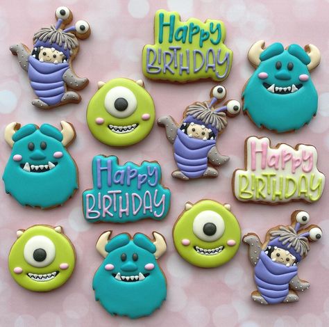 Monsters Inc Birthday Cookies, Monsters Inc Sugar Cookies, Monsters Inc Cookies Decorated, Monsters Inc Second Birthday, Monster Inc Birthday Party Ideas, Monsters Inc First Birthday, Monster Inc Party Ideas, Monsters Inc Birthday Party Ideas, Monsters Inc Cookies